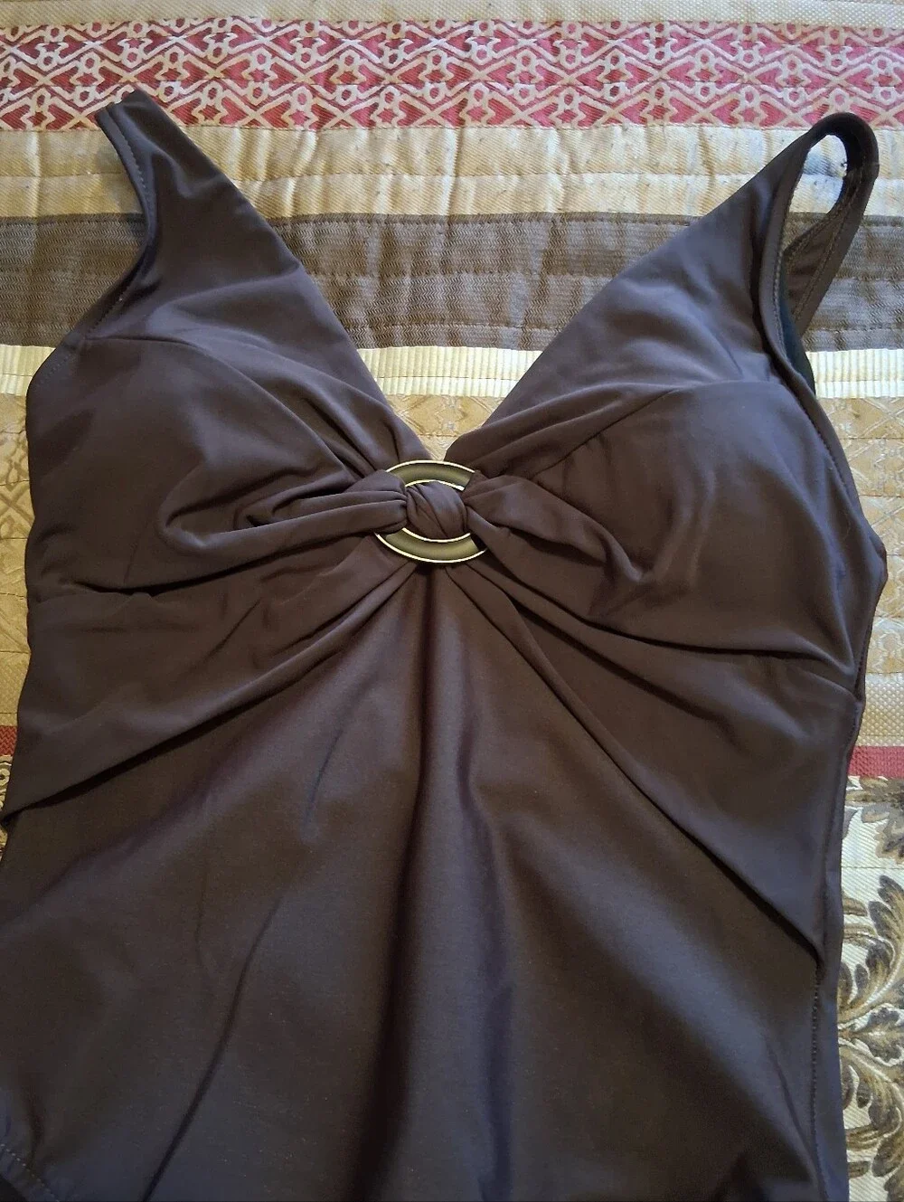 Miraclesuit One‎ Piece Swimsuit Dark Brown Buckle  Sz12 Padded Vacation Beach